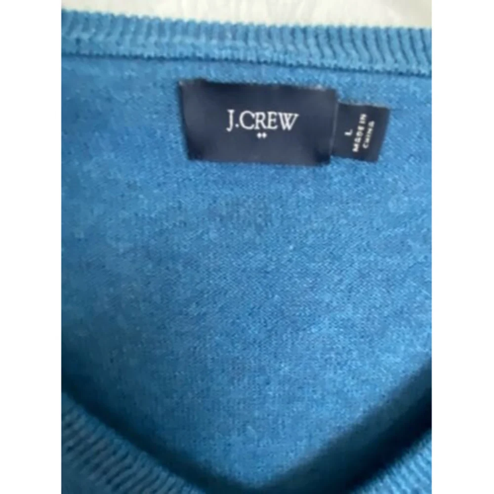 J Crew Mens Sweater Size Large Blue Merino Wool V Neck Long Sleeve Casual